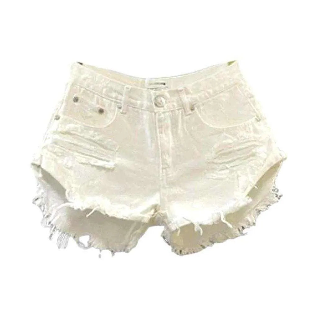 Heavy distressed women's denim shorts