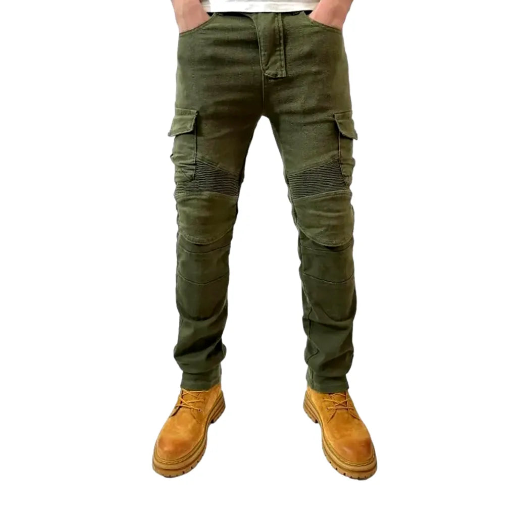 High-waist cargo biker jeans
 for men