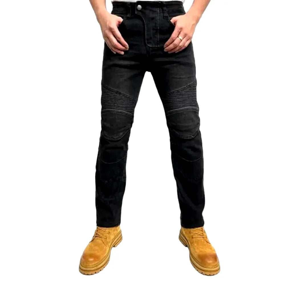 High-waist slim men's biker jeans