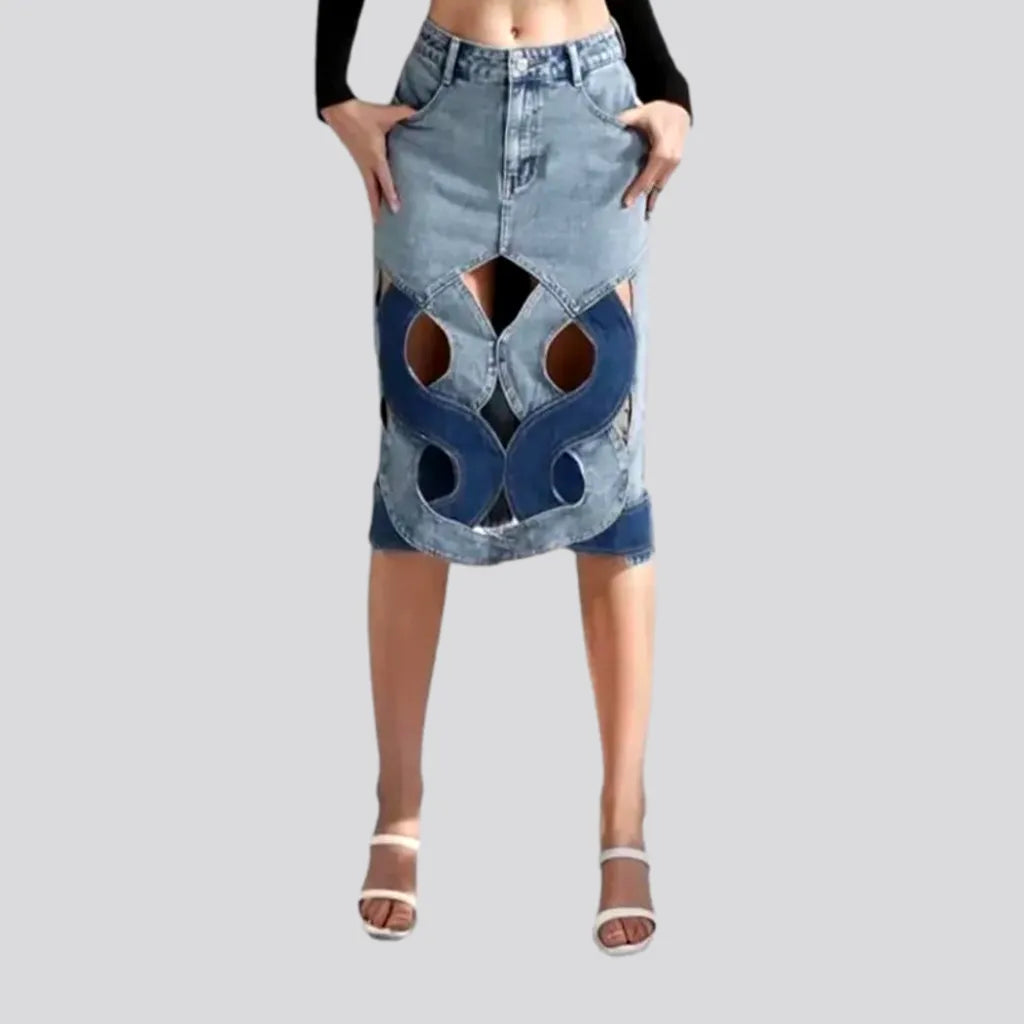 Hollow Out High-waist Jean Skirt | Jeans4you.shop