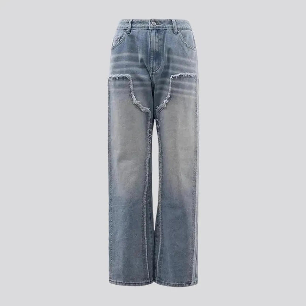 Whiskered sanded fashion men's jeans