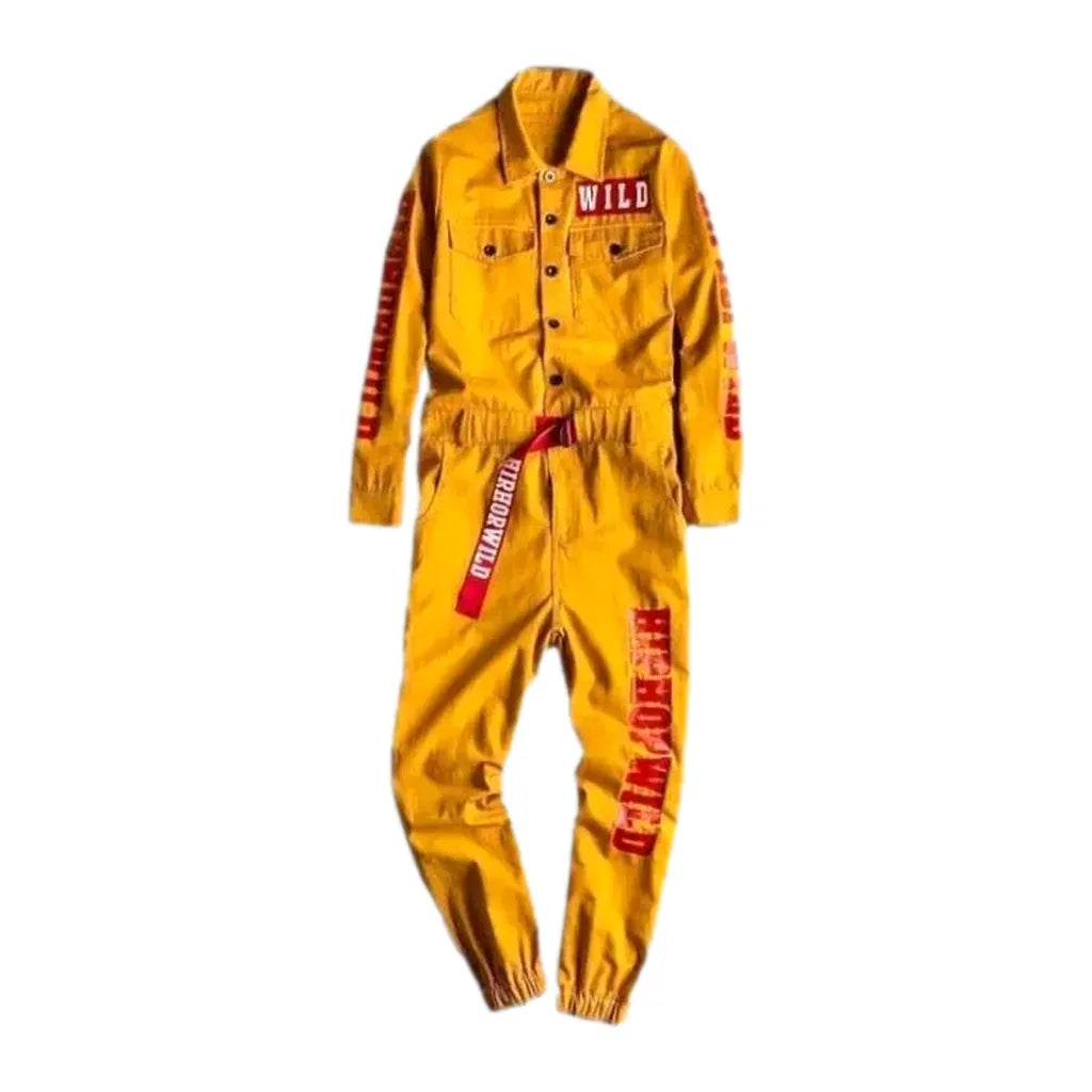 Painted Denim Men's Jumpsuit Overall - Yellow