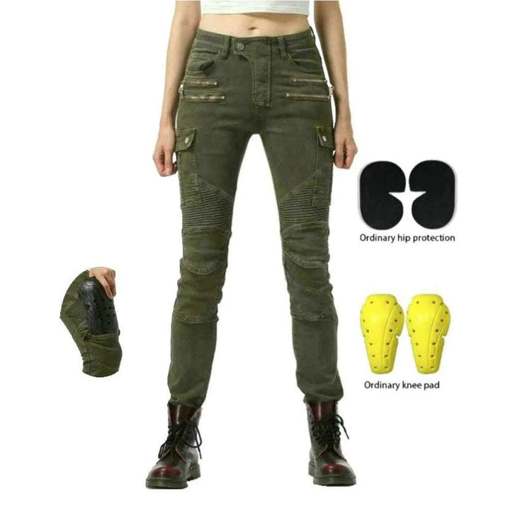 Khaki biker jeans for ladies