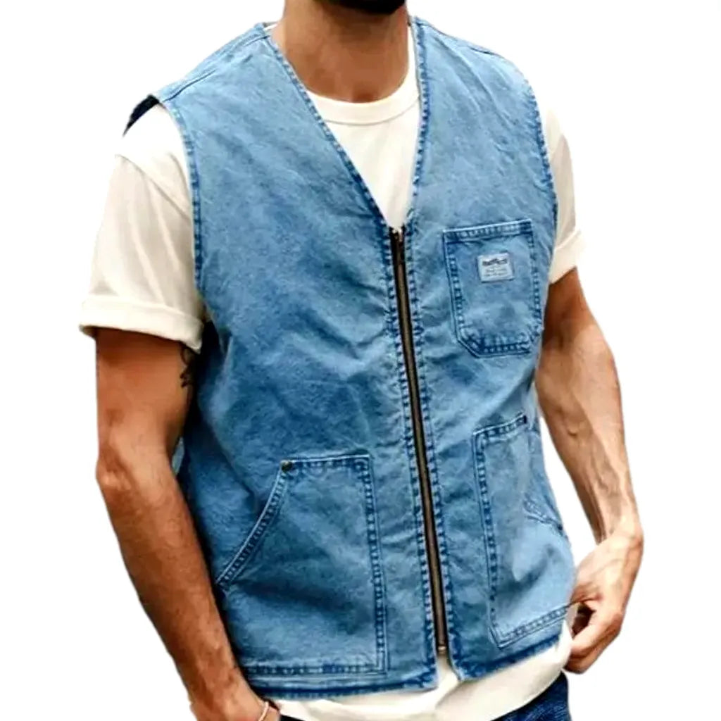 Light-wash regular jean vest
 for men