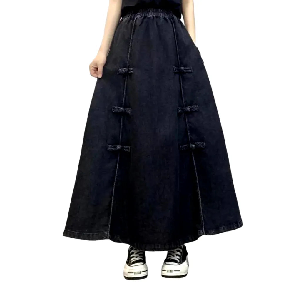 Long boho denim skirt for ladies