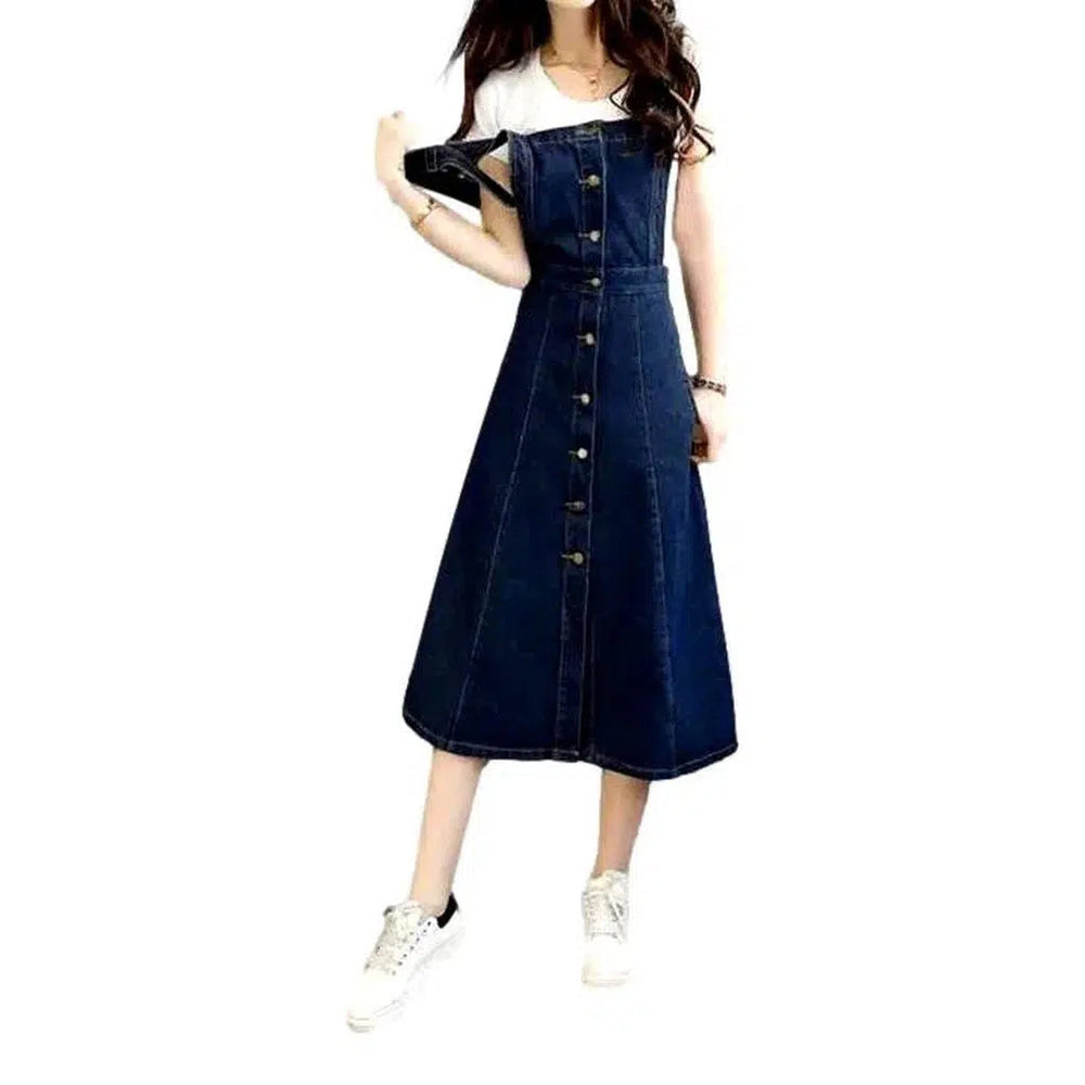 Long Dark Denim Dress - Dark Blue