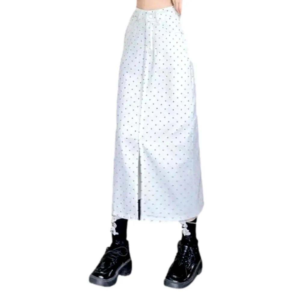 Long front-slit denim skirt for ladies