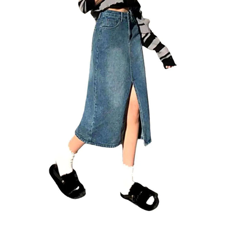 Long slit casual denim skirt