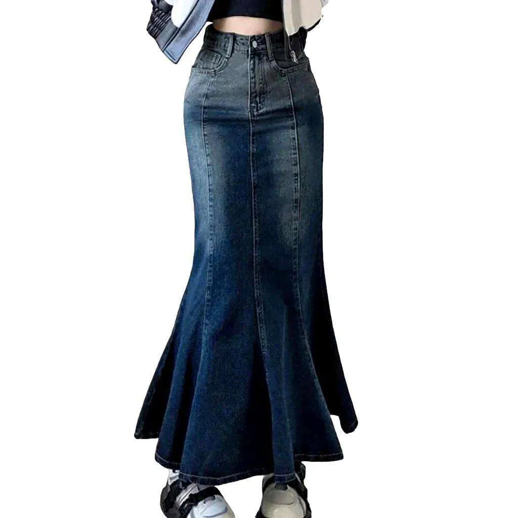 Long vintage mermaid denim skirt