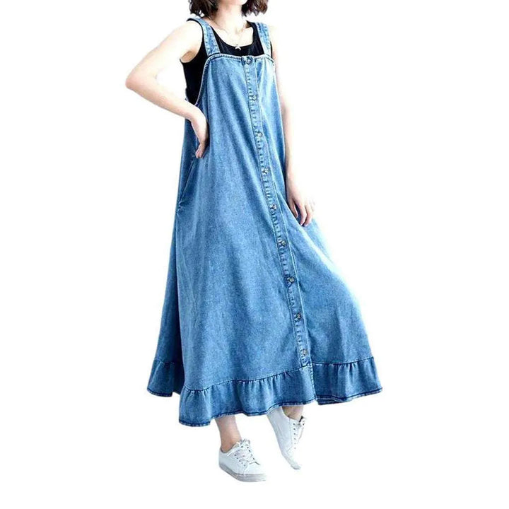 Loose Fit 90s Jean Dress - Light Blue