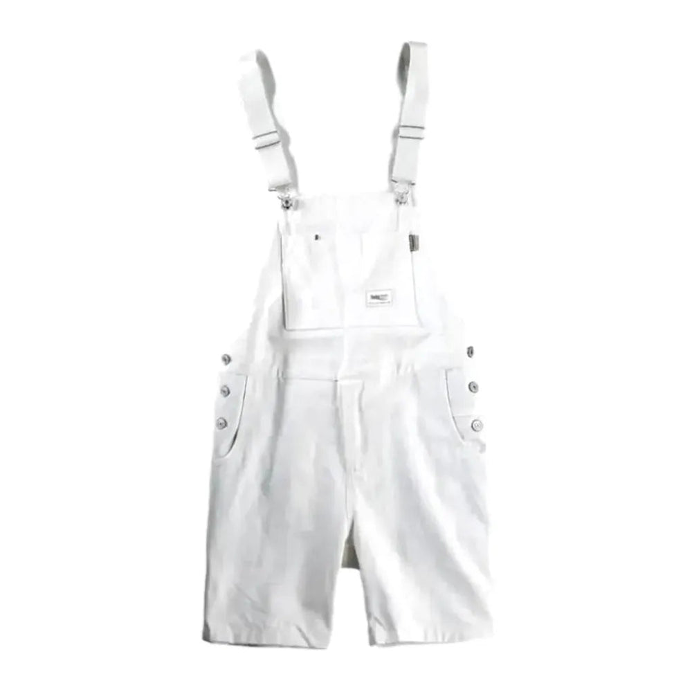 Loose Men's Denim Overall Shorts - White