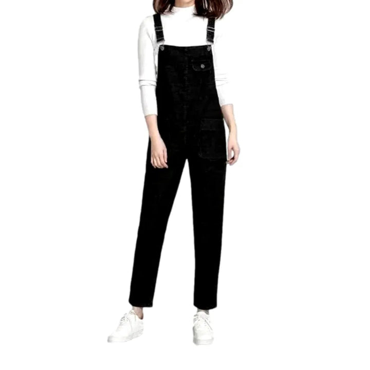 Loose Pebble-washed Jean Women's Overall - Black