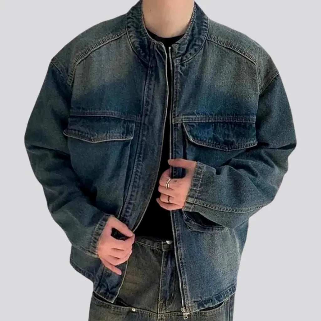 Medium Wash Grunge Street Men's Denim Jacket | Jeans4you.shop