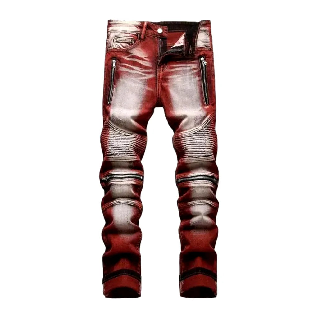 Mid-waist color men's biker jeans