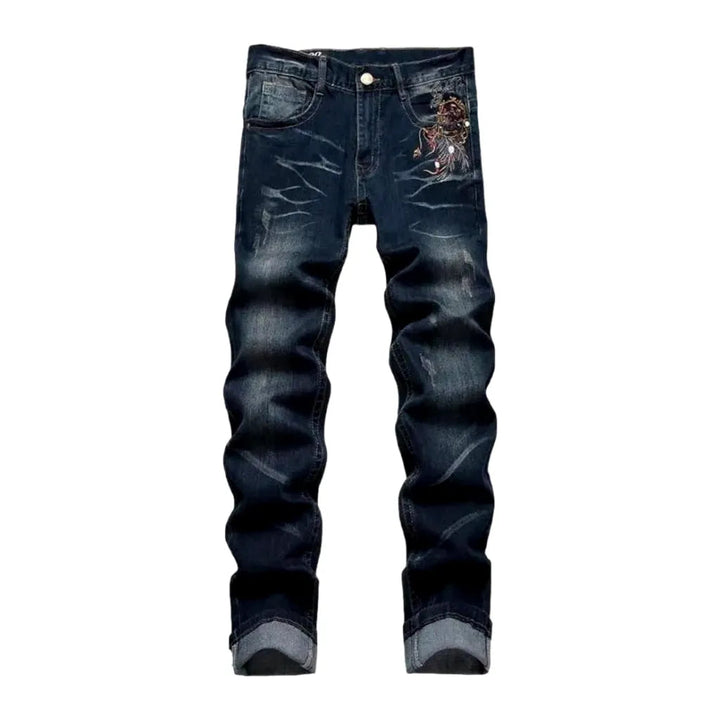 Mid-waist men's dark-wash jeans