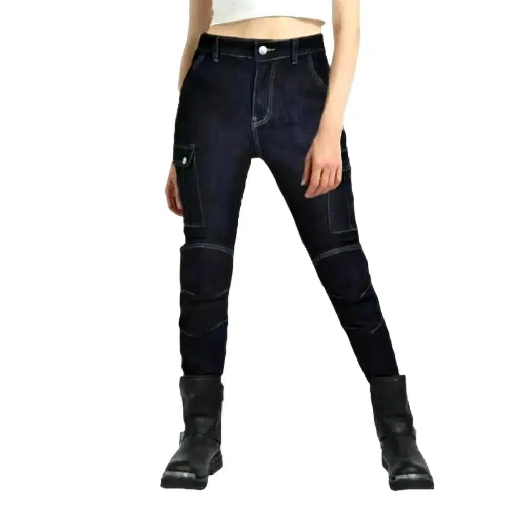 Mid-waist women's motorcycle jeans