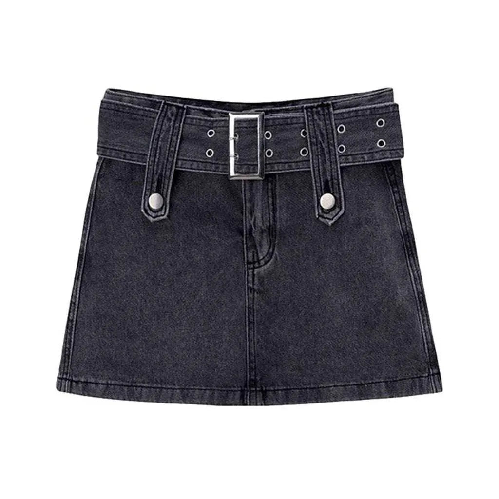 Mini denim skirt with belt