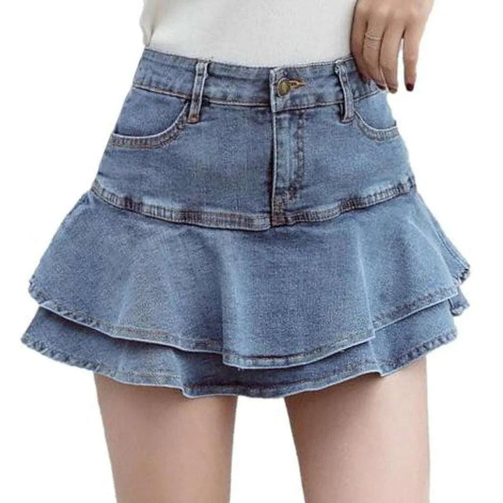 Mini frills denim skirt