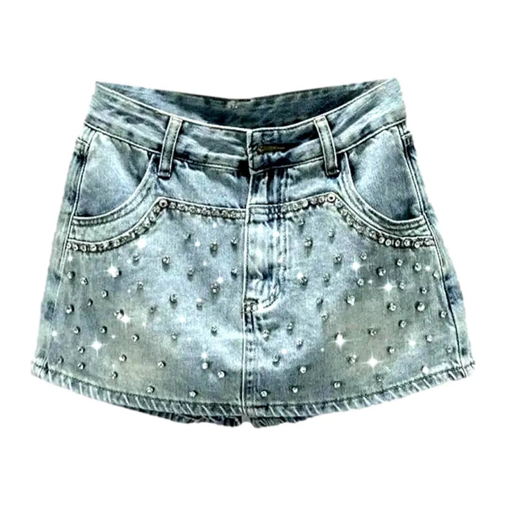 Mini mid-waist jean skort
 for women