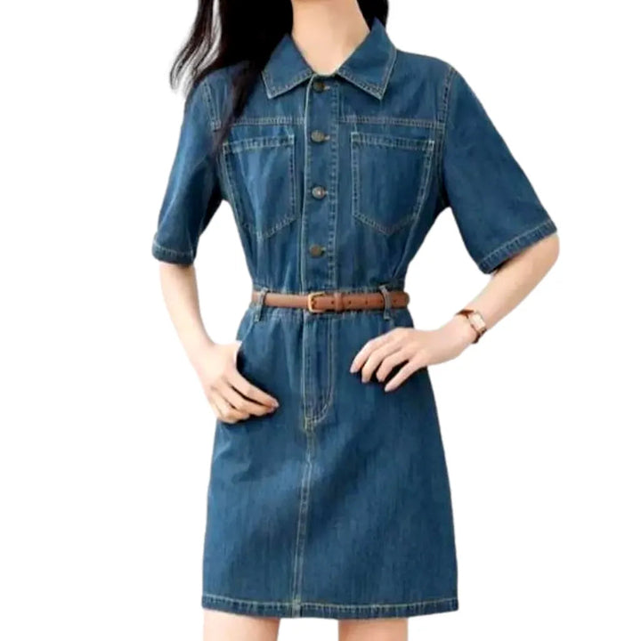 Mini Shift Denim Dress - Blue