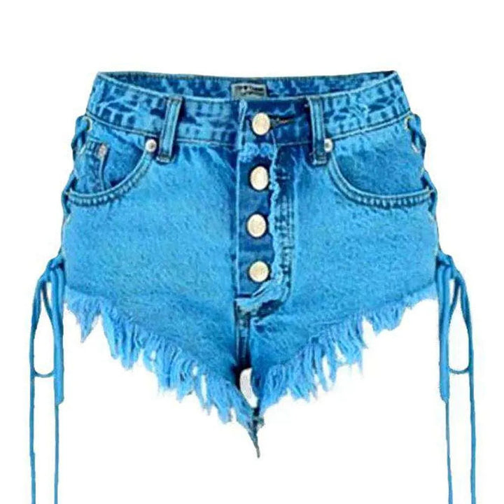 Over-dyed denim shorts with drawstrings