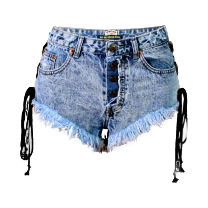 Over-dyed denim shorts with drawstrings