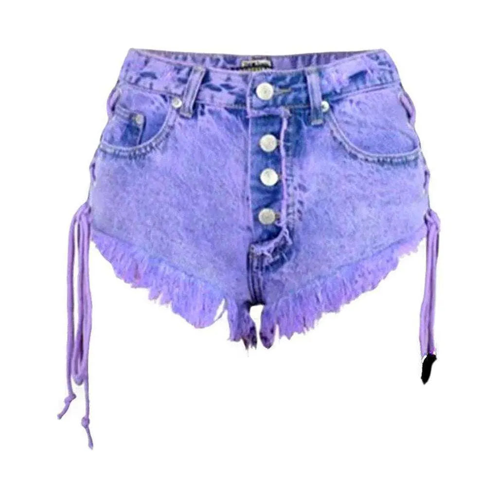 Over-dyed denim shorts with drawstrings