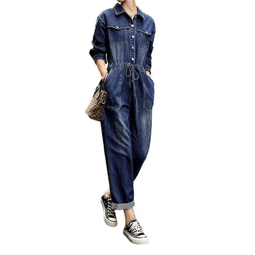 Oversized Women's Jeans Jumpsuit - Blue