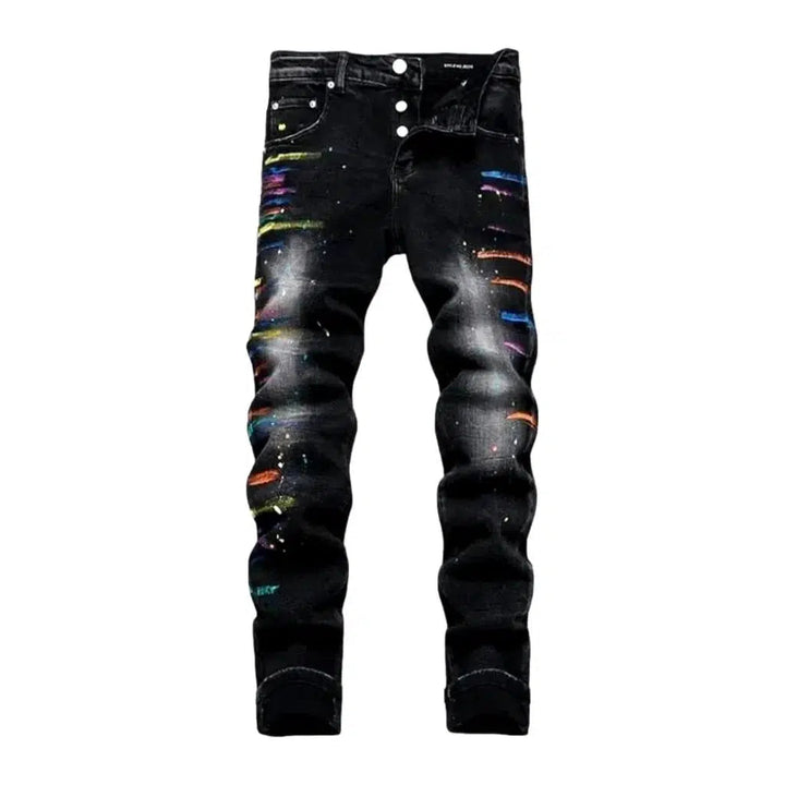 Paint-splattered mid-waist jeans for men