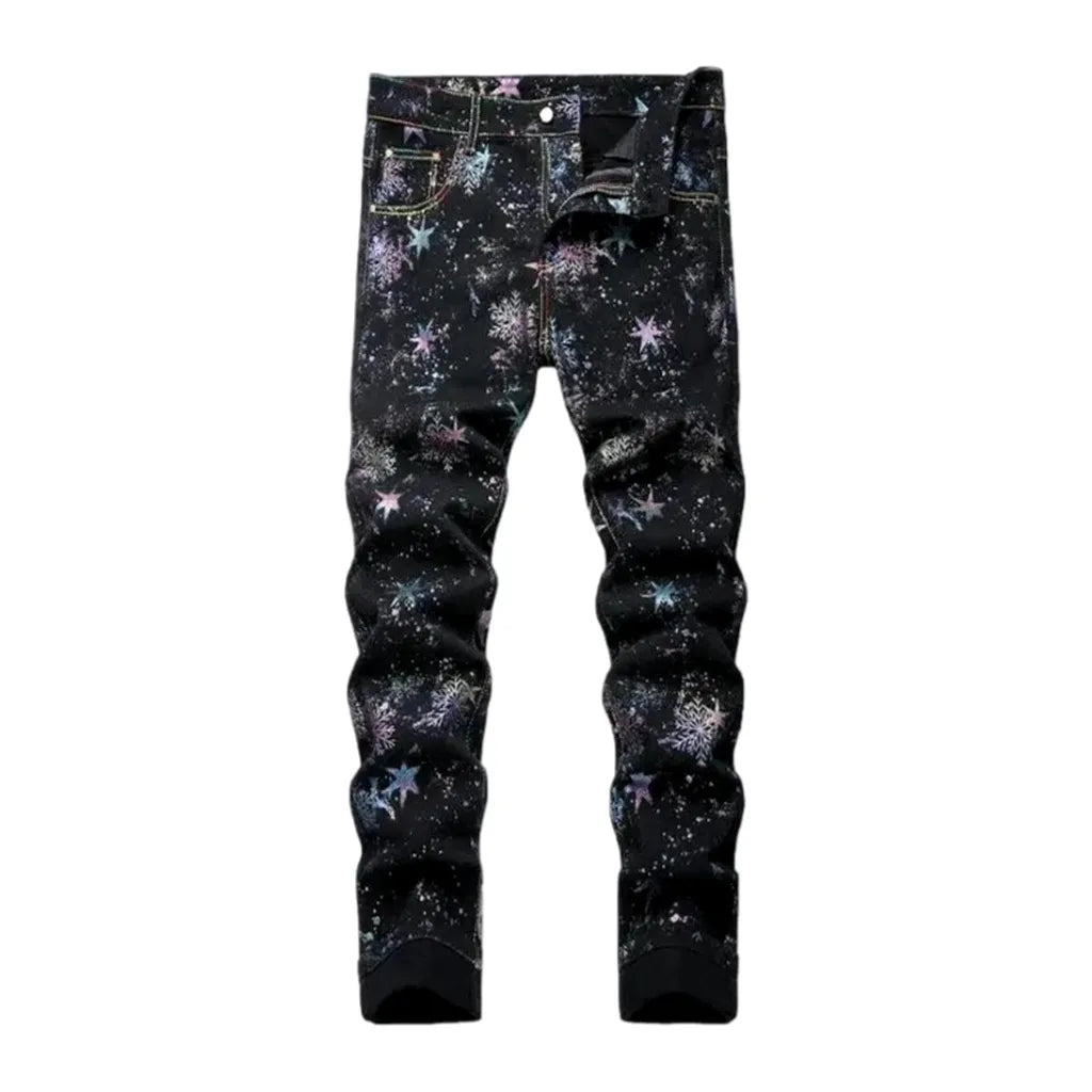 Painted color-stars-print jeans