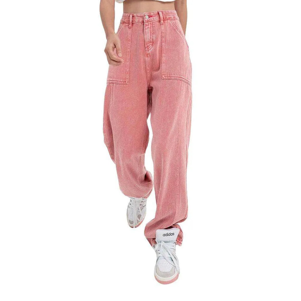 Pink stylish women's baggy jeans