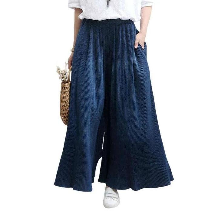 Pleated navy culottes denim pants