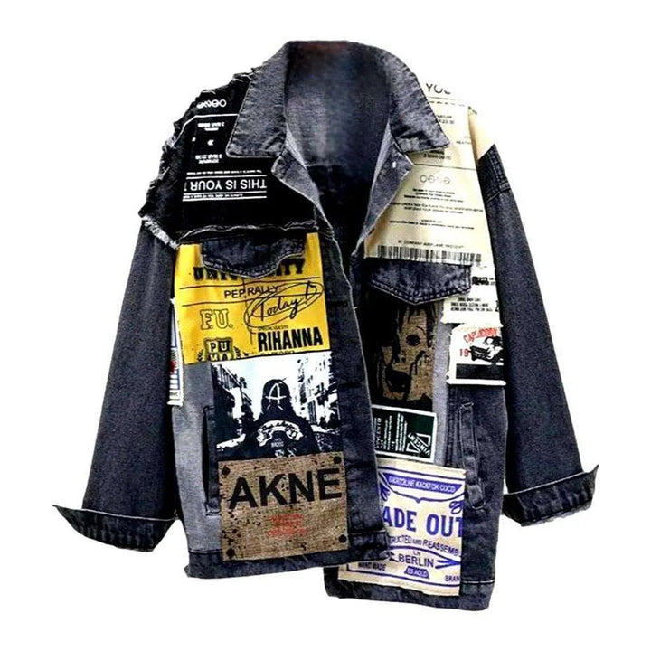 Poster print patchwork denim jacket