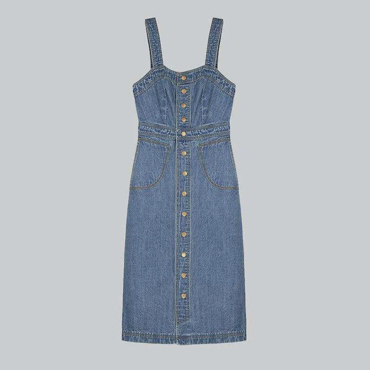 Contrast stitching buttoned denim dress | Jeans4you.shop