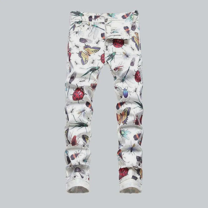 Insect print white men's jeans | Jeans4you.shop