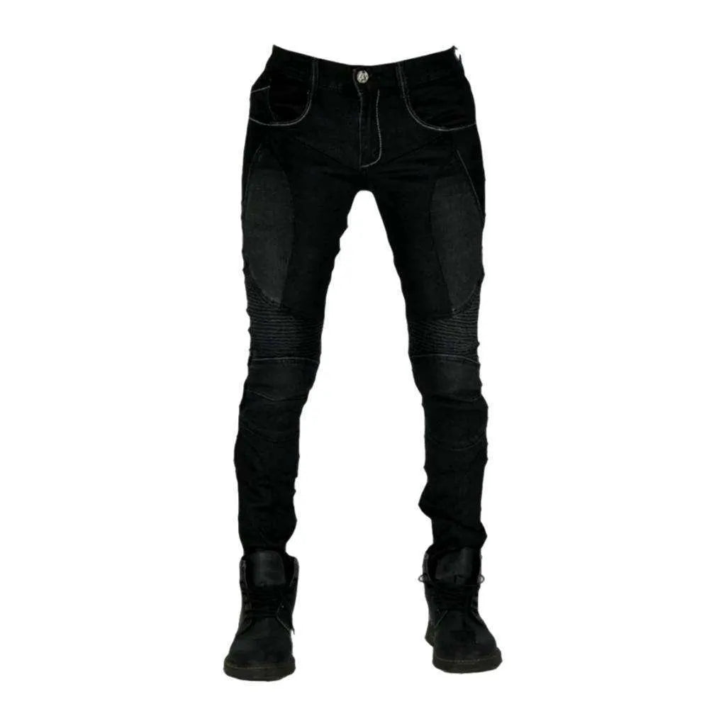 Protective mid-waist women's biker jeans