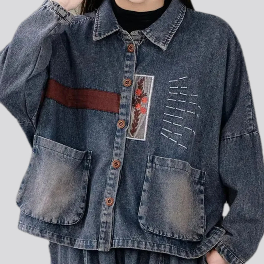 Retro Botanical Style Women's Jean Chore Jacket | Jeans4you.shop