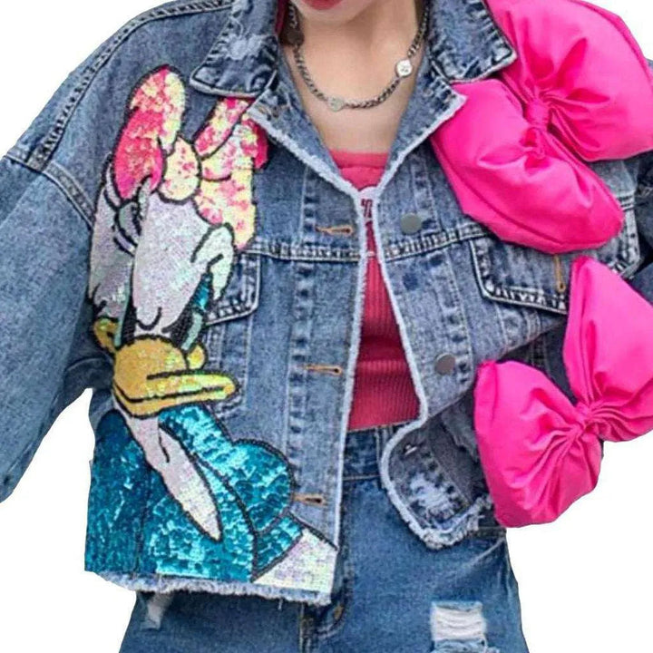 Ribbon jean jacket for women