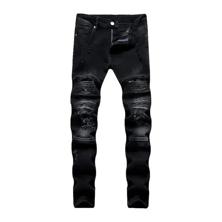 Ripped-knees men's moto jeans