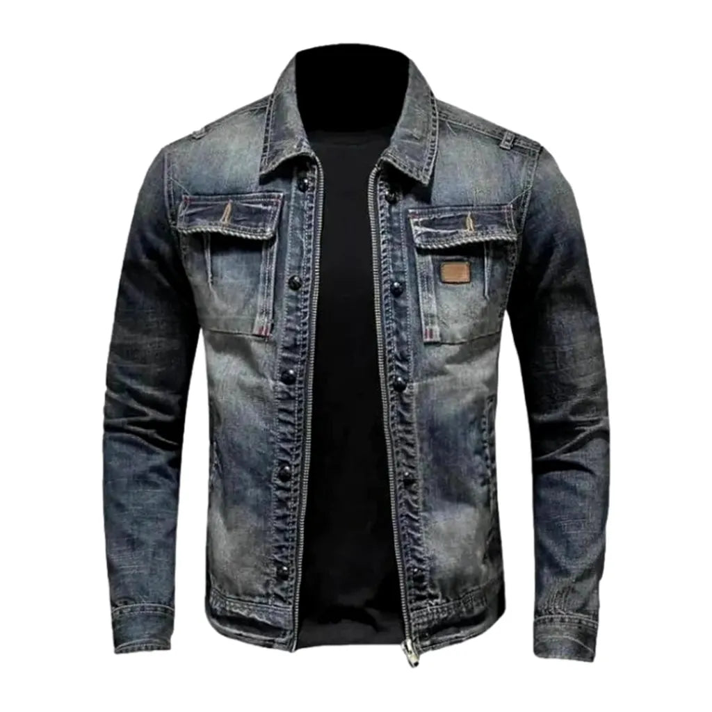 Sanded dark-wash jean jacket
 for men