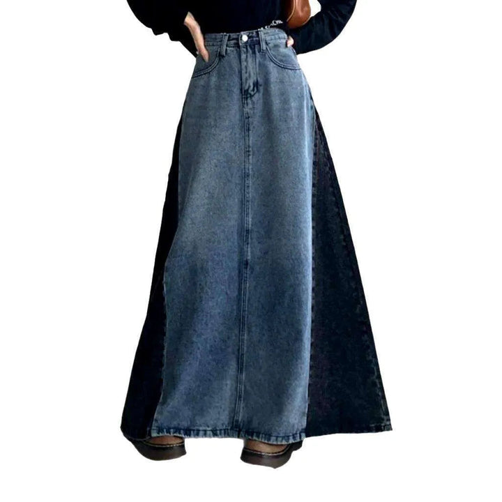 Sanded long denim skirt
 for ladies