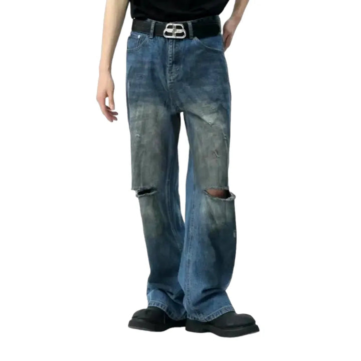 Sanded men's painted jeans