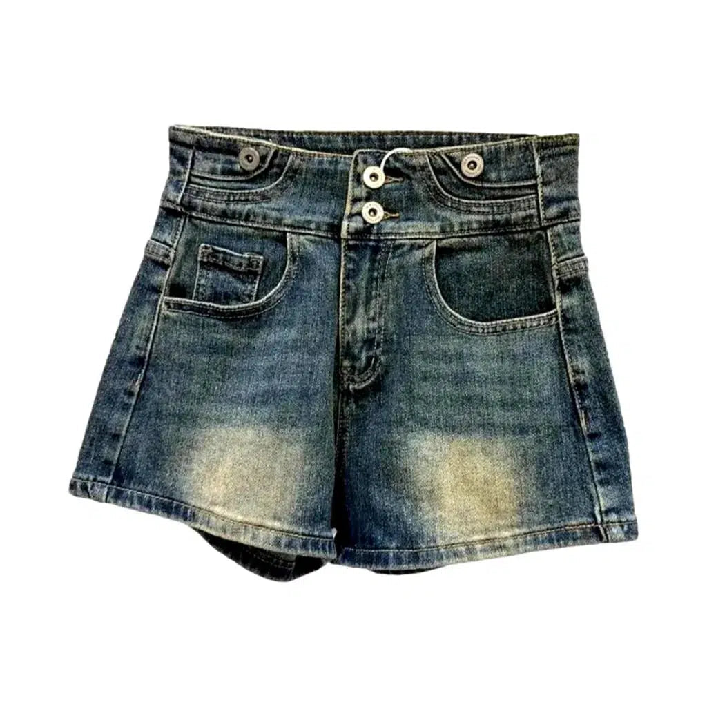 Sanded wide-leg jeans shorts for women