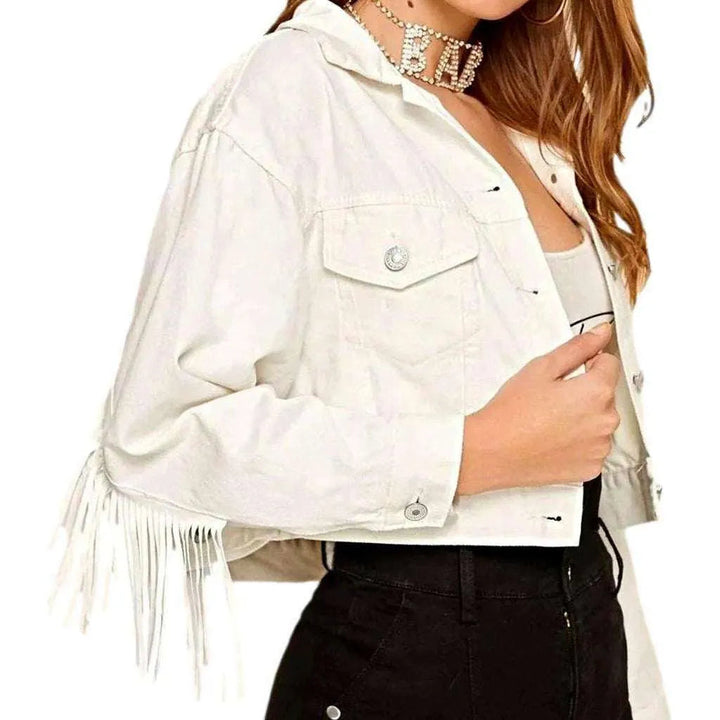 Short fringe women's denim jacket