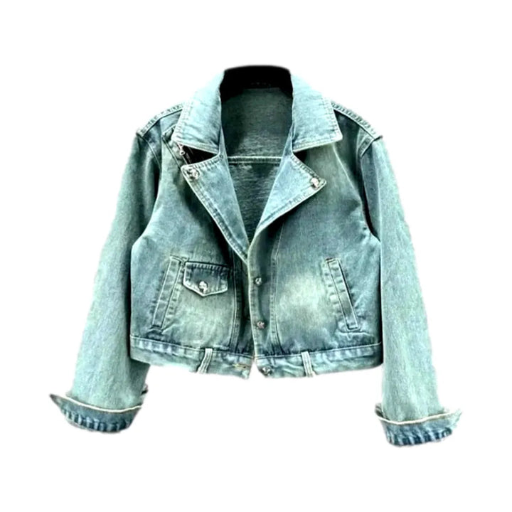 Short sanded women's jean jacket