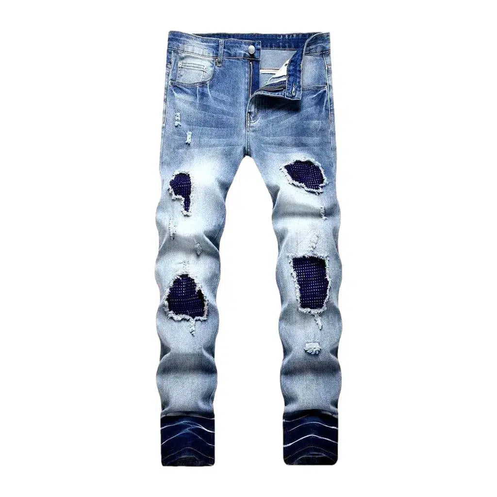 Skinny men's blue-patch jeans