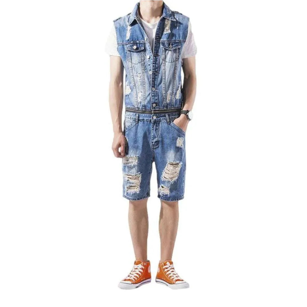 Slim Fit Jean Jumpsuit for Men - Light Blue