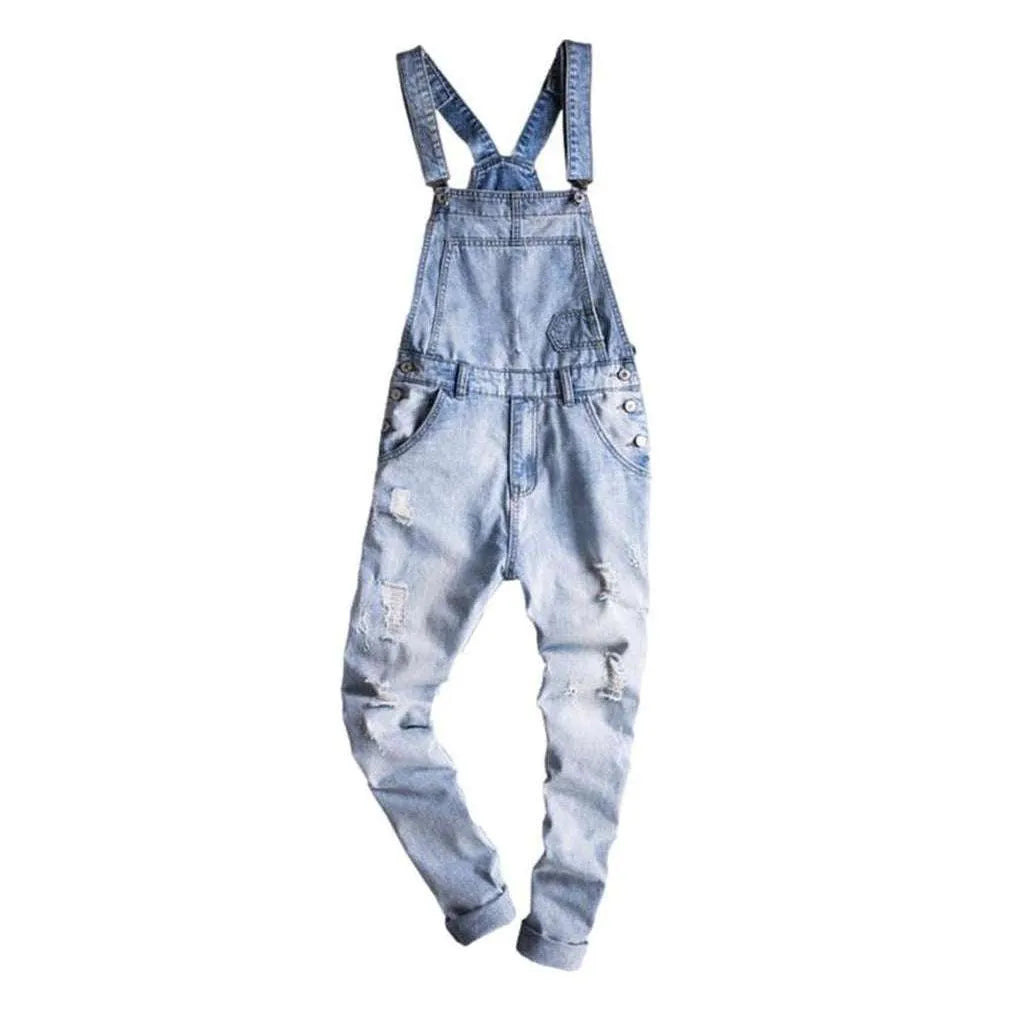 Slim Fit Men's Denim Overall - Light Blue