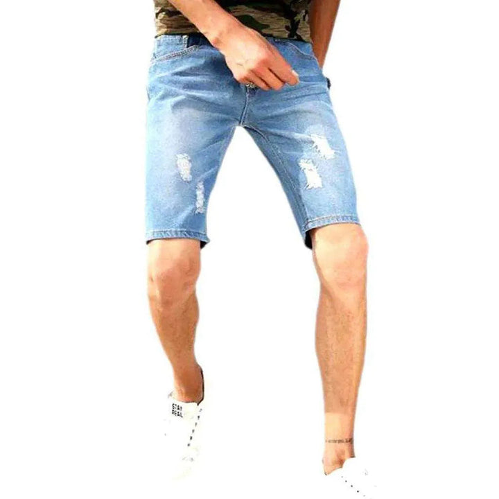 Slim whiskered ripped denim shorts