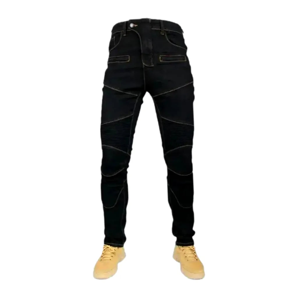 Stonewashed back men's riding jeans